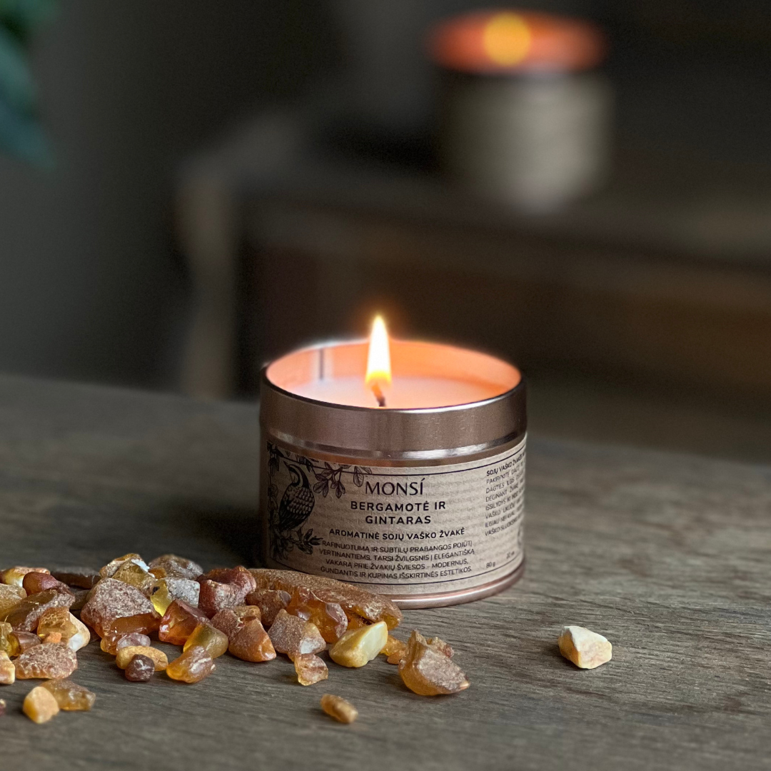100ml. Aromatinė žvakė Bergamotė + gintaras
