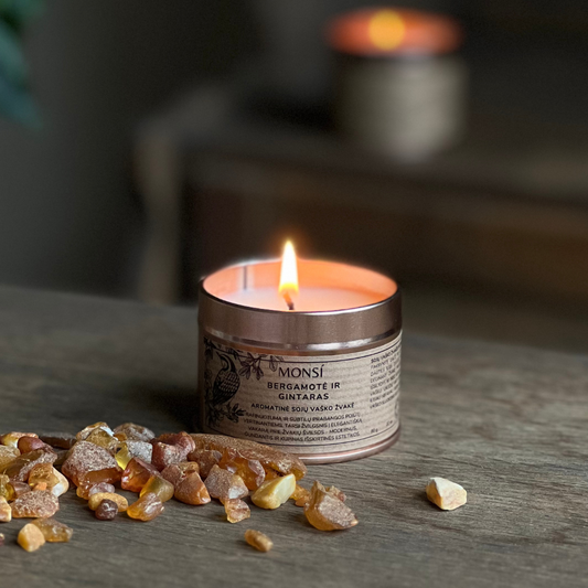 100ml. Aromatinė žvakė Bergamotė + gintaras