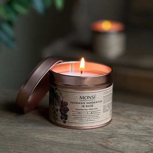 250ml. Aromatinė žvakė Juodieji serbentai + rožė